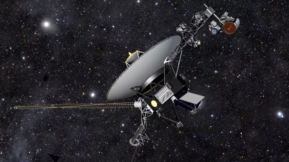 This artist rendering released by NASA shows NASA's Voyager 1 spacecraft barreling through space. The space agency announced Thursday, Sept. 12, 2013 that Voyager 1 has become the first spacecraft to enter interstellar space, or the space between stars, more than three decades after launching from Earth. (AP Photo/NASA)