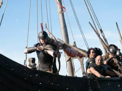 Matt Damon (frame left, with bow) is Odysseus in THE ODYSSEY, written, produced, and directed by Christopher Nolan.