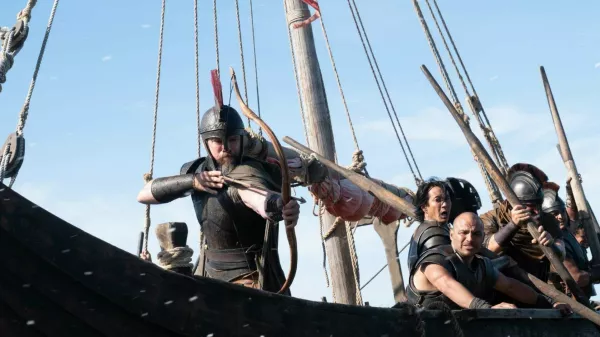 Matt Damon (frame left, with bow) is Odysseus in THE ODYSSEY, written, produced, and directed by Christopher Nolan.