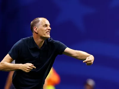 Soccer Football - FIFA World Cup 2026 - Semi Final - England v Argentina - Atlanta Stadium, Atlanta, Georgia, U.S. - July 15, 2026 England manager Thomas Tuchel reacts REUTERS/Agustin Marcarian