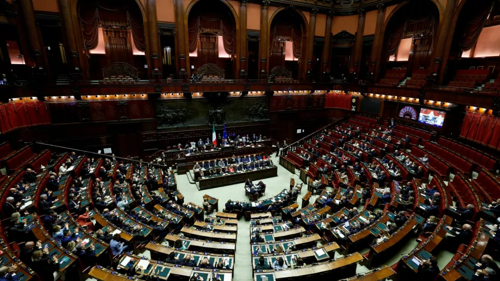 FILE PHOTO: A general view of the lower house of Parliament as Italy's Prime Minister Giorgia Meloni reports on her government's actions and is expected to speak on the latest developments in Iran, in Rome, Italy, April 9, 2026. REUTERS/Remo Casilli/File Photo