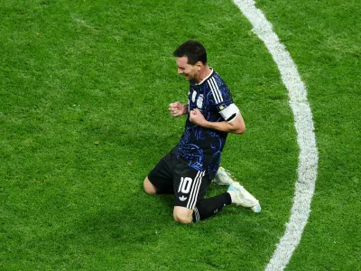 Soccer Football - FIFA World Cup 2026 - Semi Final - England v Argentina - Atlanta Stadium, Atlanta, Georgia, U.S. - July 15, 2026 Argentina's Lionel Messi celebrates after the match as they advance to the World Cup final REUTERS/Carlos Barria