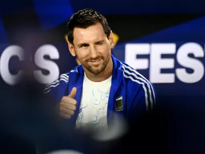 Soccer Football - FIFA World Cup 2026 - Argentina's Emiliano Martinez, Lionel Scaloni and Lionel Messi at the Fanatics Fest - Javits Center, New York City, New York, U.S. - July 17, 2026 Argentina's Lionel Messi during his appearance at the Fanatics Fest REUTERS/Dylan Martinez