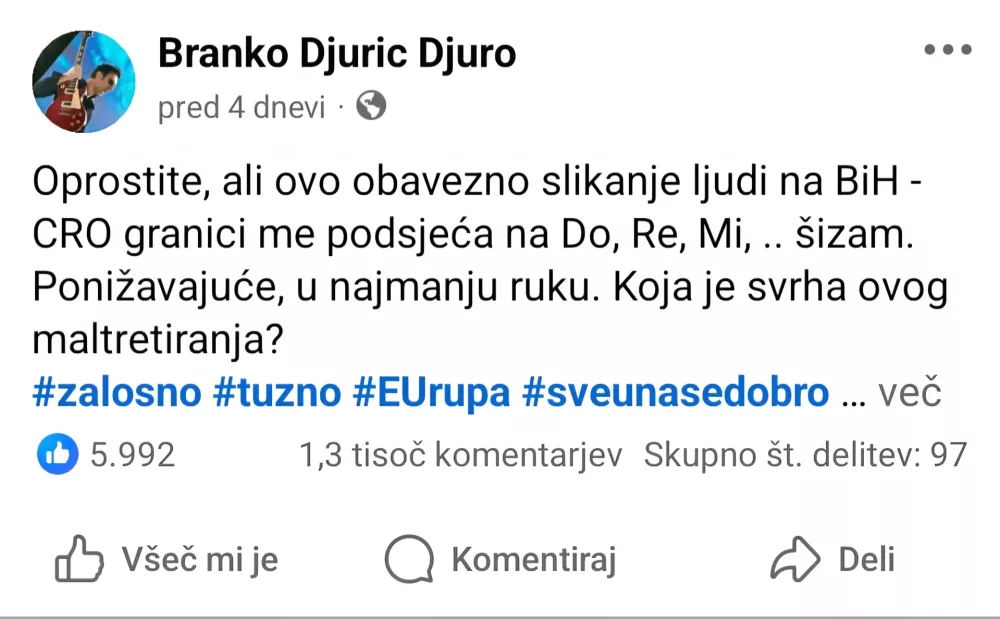 Foto: FB/posnetek zaslona