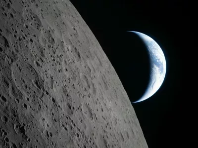 In this image provided by NASA, the Artemis II crew captured this view as the Earth sets behind the Moon during a lunar flyby, Monday, April 6, 2026. (NASA via AP)