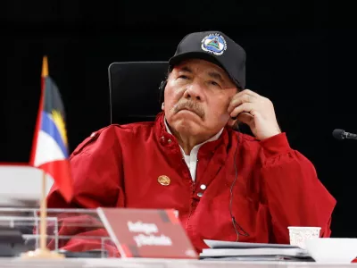 FILE PHOTO: Nicaragua's President Daniel Ortega looks on as he attends a meeting of leaders of the member states of the Bolivarian Alliance for the Peoples of Our America and the Treaty of Commerce and Promotion (ALBA-TCP), in Caracas, Venezuela December 14, 2024. REUTERS/Leonardo Fernandez Viloria/File Photo
