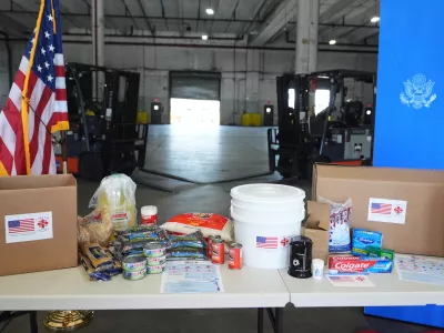 Food and hygiene items are displayed for shipment on a humanitarian assistance flight to Cuba organized by the Trump administration as the U.S. continues to put pressure on the island's government, Tuesday, July 21, 2026, in Miami. (AP Photo/Lynne Sladky)