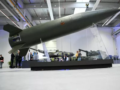 FILE PHOTO: An Army Tactical Missile System (ATACMS) is displayed during the inauguration of a new artillery plant of ammunition maker Rheinmetall, in Unterluess, Germany August 27, 2025. REUTERS/Annegret Hilse/File Photo