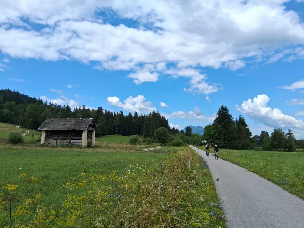 &Scaron;trekna, Med Mislinjo in Slovenj Gradcem, kozolec, Ur&scaron;lja gora, travnik, kolesar / Foto: Katja Petrovec