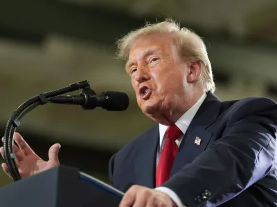 President Donald Trump speaks at General Motors proving ground, Monday, July 27, 2026, in Milford, Mich. (AP Photo/Alex Brandon)
