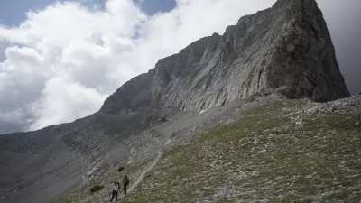KATERINI (GREECE), Aug. 9, 2018 Photo taken on Aug. 8, 2018 shows mountaineers walking on the main path to the peak ''Throne of Zeus'', at Mount Olympus, northern Greece. Mount Olympus is the highest mountain in Greece with the highest peak of 2,917 meters. Olympus is notable in Greek mythology as the home of the Greek gods.,Image: 381897454, License: Rights-managed, Restrictions:, Model Release: no