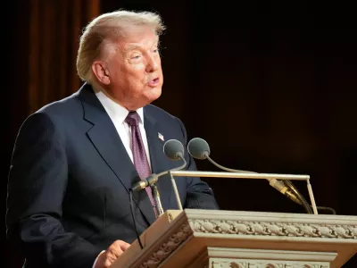 President Donald Trump speaks at the funeral of Sen. Lindsey Graham, R-S.C., at the Washington National Cathedral, Tuesday, July 28, 2026, in Washington.   Alex Brandon/Pool via REUTERS