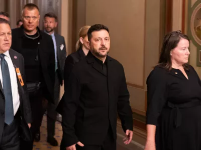 Ukraine's President Volodymyr Zelenskyy arrives at the U.S. Capitol, Tuesday, July 28, 2026, in Washington. (AP Photo/Allison Robbert)