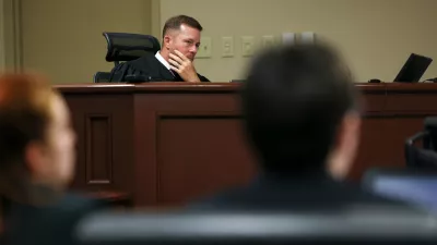 Judge Nicholas Primm reacts during the sentencing for Colt Gray, right, the 16-year-old Apalachee High School shooting suspect, at Barrow County Superior Court, Monday, July 27, 2026, in Winder, Ga. (Jason Getz/Atlanta Journal-Constitution via AP) 