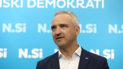 Janez Cigler Kralj 01.08.2025 - novinarska konferenca pred prihajajočo 25. obletnico delovanja NSi, na kateri bo vodstvo NSi na čelu s podpredsednikom in vodjo poslanske skupine Janezom Ciglerjem Kraljem, podpredsednikom in poslancem Jernejem VrtovcemFoto: Luka Cjuha