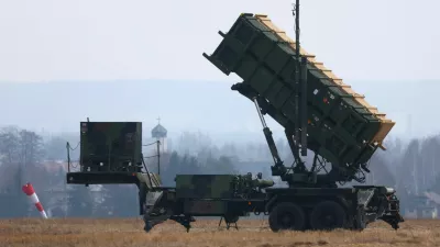 FILE PHOTO: A U.S. Army MIM-104 Patriot, a surface-to-air missile (SAM) system launcher is pictured at Rzeszow-Jasionka airport, Poland, March 16, 2022.  REUTERS/Fabrizio Bensch/File Photo