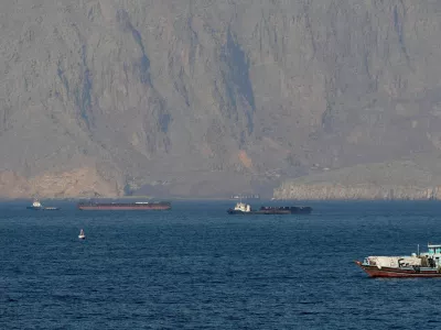 FILE PHOTO: Ships and tankers in the Strait of Hormuz off the coast of Musandam, Oman, April 18, 2026. REUTERS/Stringer//File Photo/File Photo