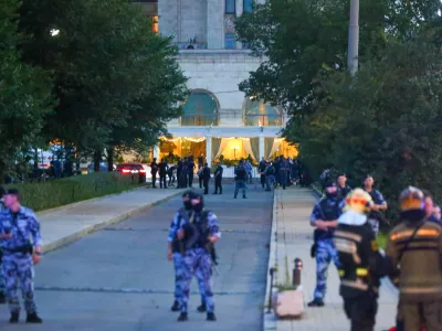 Police block an area near a deadly ​explosion at ​a ​restaurant in Moscow, Saturday, Aug. 1, 2026. (Sergei Vedyashkin/Moscow News Agency via AP)