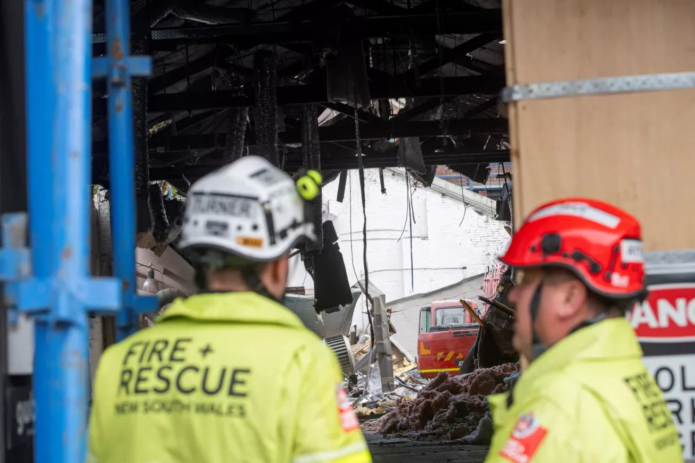 Emergency services respond to a building collapse in Sydney, Australia, August 3, 2026. REUTERS/Jeremy Piper