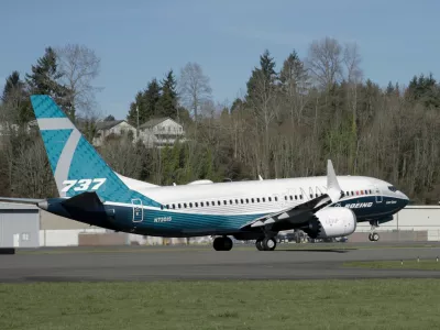 FILE - A Boeing 737 MAX 7 takes off on its first flight on March 16, 2018, in Renton, Wash. (AP Photo/Jason Redmond, File)
