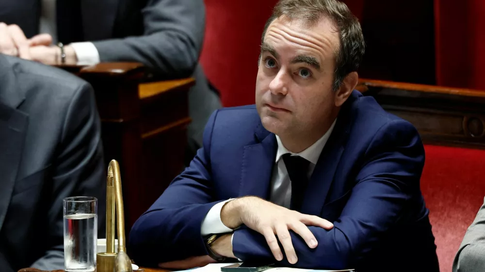 French Prime Minister Sebastien Lecornu attends a debate before votes on two no-confidence motions against the French government tabled by members of parliament of La France Insoumise (France Unbowed - LFI) and the Rassemblement National (National Rally - RN), two days after the French Prime Minister's general policy speech, during a public session at the National Assembly in Paris, France, October 16, 2025. REUTERS/Benoit Tessier