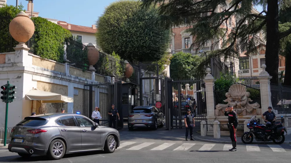 A motorcade arrives at the United States' Embassy in Rome, Italy, where ambassadors-level talks between Israel and Lebanon are expected to take place, Tuesday, Aug. 4, 2026. (AP Photo/Gregorio Borgia)