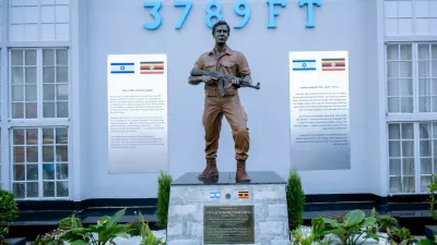 A monument honoring the late Yoni Netanyahu, the brother of Israeli Prime Minister Benjamin Netanyahu, stands at the old terminal of Entebbe International Airport in Entebbe, Uganda, Saturday, Aug. 1, 2026. (Uganda People's Defence Forces Press Service via AP)