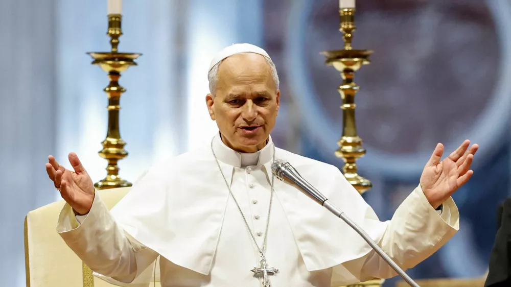 Pope Leo speaks during a weekly general audience in St. Peter's Basilica at the Vatican, August 5, 2026. REUTERS/Remo Casilli
