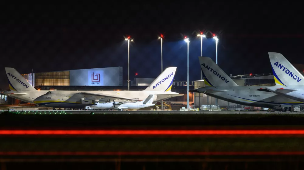 Ukrainian Antonov cargo planes are parked at Leipzig/Halle Airport in Schkeuditz, Germany, on Wednesday, Aug. 5, 2026. (Hendrik Schmidt/dpa via AP)