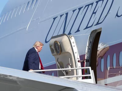 President Donald Trump boards Air Force One at Harry Reid International Airport in Las Vegas, Wednesday, Aug. 5, 2026. (AP Photo/Mark Schiefelbein)