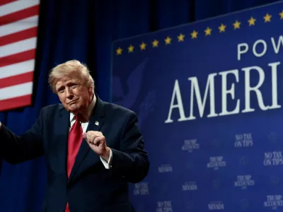 U.S. President Donald Trump gestures after delivering remarks at Red Rock Casino Resort Spa in Las Vegas, Nevada, U.S., August 5, 2026. REUTERS/Evelyn Hockstein   TPX IMAGES OF THE DAY