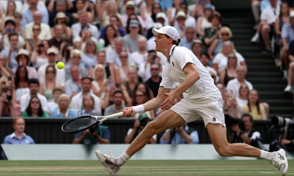 Tennis - Wimbledon - All England Lawn Tennis and Croquet Club, London, Britain - July 10, 2026 Italy's Jannik Sinner in action during his semi final match against Serbia's Novak Djokovic REUTERS/Marko Djurica