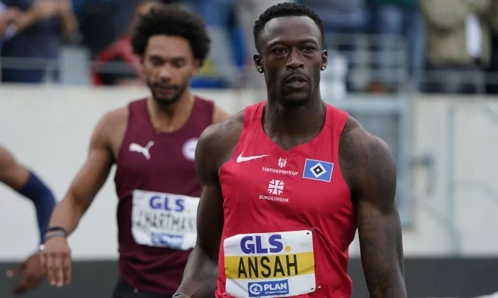 Leichtathletik, Athletics, Track and Field,, Leichtathletik DM 2026, 25.07-26.07.2026, Lohrheidestadion Bochum-Wattenheid 200m M&auml;nner, Owen Ansah HSV Copyright Gladys *** Track and Field, Athletics, Track and Field, 2026 German Track and Field Championships, July 2526, 2026, Lohrheidestadion, Bochum, Wattenheid, Mens 200m, Owen Ansah HSV, Copyright Gladys,Image: 1119387815, License: Rights-managed, Restrictions:, Model Release: no 