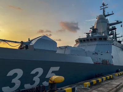 JAKARTA, INDONESIA - MARCH 31: A Russian Navy personnel guards on the corvette RFS Gramkiy-355 at the Tanjung Priok Port in Jakarta, Indonesia on March 31, 2026. A small flotilla of Russian Navy vessels arrived in Jakarta, in what officials described as a routine goodwill visit aimed at strengthening military ties between Indonesia and Russia. Firdaus Wajidi / AnadoluNo Use USA No use UK No use Canada No use France No use Japan No use Italy No use Australia No use Spain No use Belgium No use Korea No use South Africa No use Hong Kong No use New Zealand No use Turkey