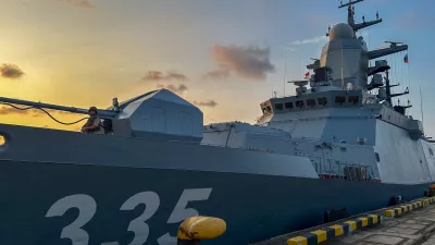 JAKARTA, INDONESIA - MARCH 31: A Russian Navy personnel guards on the corvette RFS Gramkiy-355 at the Tanjung Priok Port in Jakarta, Indonesia on March 31, 2026. A small flotilla of Russian Navy vessels arrived in Jakarta, in what officials described as a routine goodwill visit aimed at strengthening military ties between Indonesia and Russia. Firdaus Wajidi / AnadoluNo Use USA No use UK No use Canada No use France No use Japan No use Italy No use Australia No use Spain No use Belgium No use Korea No use South Africa No use Hong Kong No use New Zealand No use Turkey