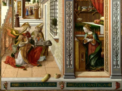 Oznanjenje, kot ga je naslikal Carlo Crivelli leta 1486. Na sliki je lepo viden zlati žarek. / Foto: Wikipedia