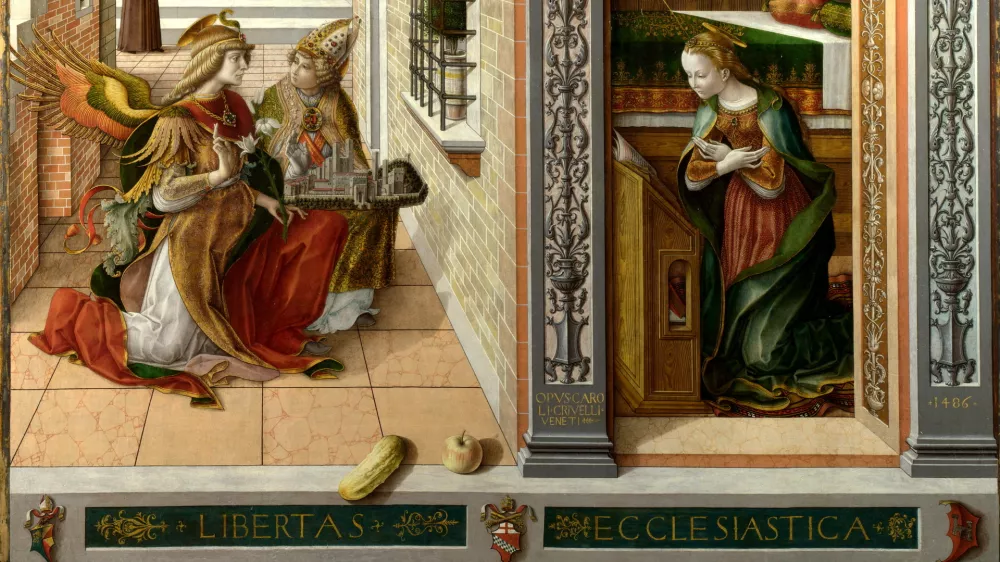 Oznanjenje, kot ga je naslikal Carlo Crivelli leta 1486. Na sliki je lepo viden zlati žarek. / Foto: Wikipedia