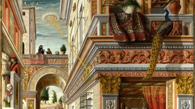 Oznanjenje, kot ga je naslikal Carlo Crivelli leta 1486. Na sliki je lepo viden zlati žarek. / Foto: Wikipedia