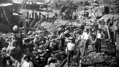 Iskalci zlata na reki American River blizu Sacramenta okoli leta 1852 / Foto: Wikipedija