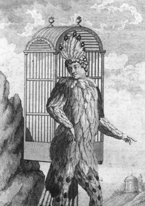 Emanuel Schikaneder kot prvi Papageno v Mozartovi Čarobni pi&scaron;čali, ilustracija pa je naslovna stran izvirne izdaje libreta (Wien: Alberti 1791). / Foto: Wikipedija