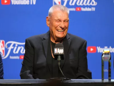 FILE - Chuck Daly Lifetime Achievement Award recipient Don Nelson speaks during a press conference before Game 2 of the NBA Finals basketball series against the Oklahoma City Thunder, June 8, 2025, in Oklahoma City. (AP Photo/Kyle Phillips, File)