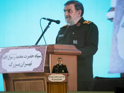 Mohsen Rezaee, Iranian politician and IRGC General, speaks during a ceremony in Tehran, Iran, on May 24, 2026.Mohsen Rezaee, Iranian Politician And IRGC General, Tehran - 24 May 2026,Image: 1105709838, License: Rights-managed, Restrictions:, Model Release: no 