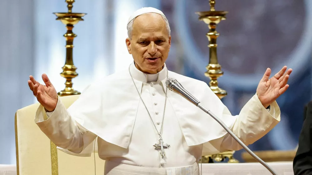 Pope Leo speaks during a weekly general audience in St. Peter's Basilica at the Vatican, August 5, 2026. REUTERS/Remo Casilli