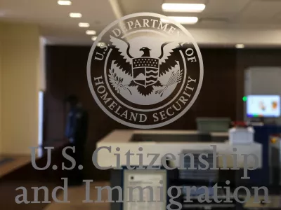 FILE PHOTO: The entrance to the U.S. Citizen and Immigration Services location, where according to local media reports and the Department of Homeland Security (DHS) spokesman Tricia McLaughlin confirmation, a New York City Council data analyst of Venezuelan origin was detained by Immigration and Customs Enforcement while making a routine immigration appointment, in the Long Island town of Bethpage, New York, U.S., January 14, 2026. REUTERS/Shannon Stapleton/File Photo