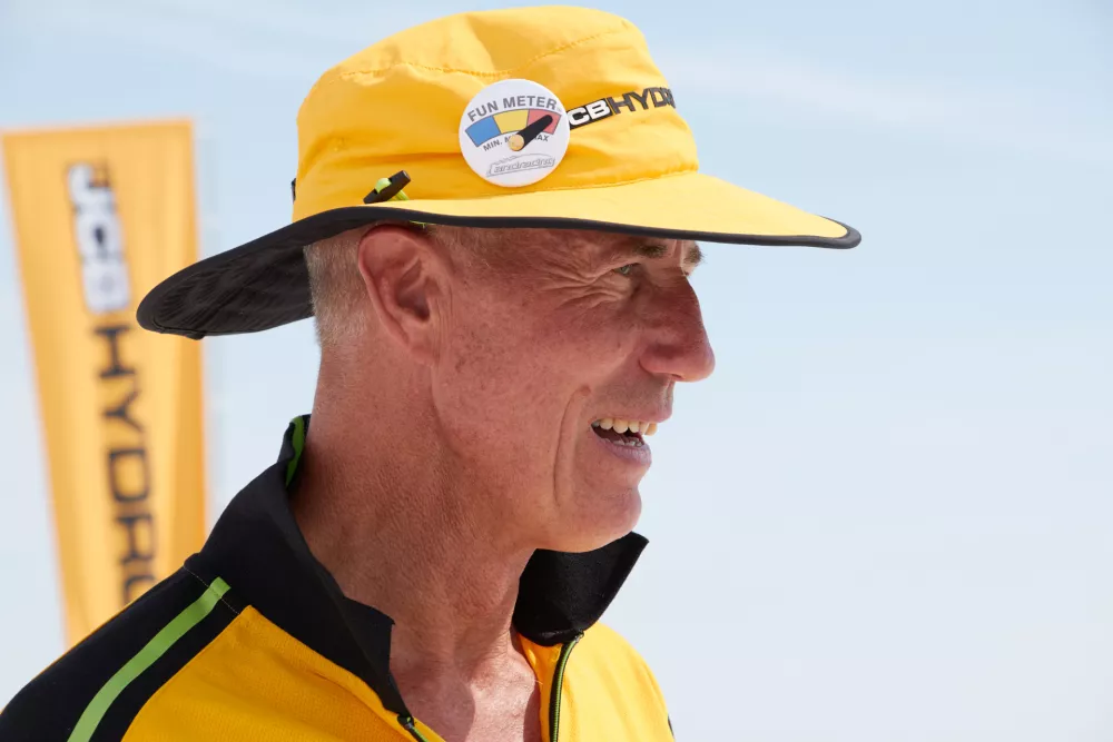 British driver Andy Green speaks to reporters after setting a new land speed record for a hydrogen-powered vehicle, Tuesday, Aug. 11, 2026, at the Bonneville Salt Flats in Utah. (AP Photo/Hannah Schoenbaum)