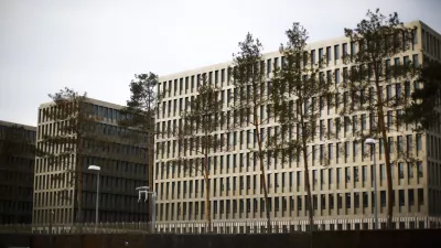 In this picture taken Thursday, April 30, 2015, the new headquarters of Germany's Federal Intelligence Agency, known by its acronym BND, is still under construction in Berlin, Germany. German public radio station rbb-Inforadio reports Wednesday, Nov. 11, 2015, that the country's foreign intelligence agency spied on the FBI and U.S. arms companies. (AP Photo/Markus Schreiber)