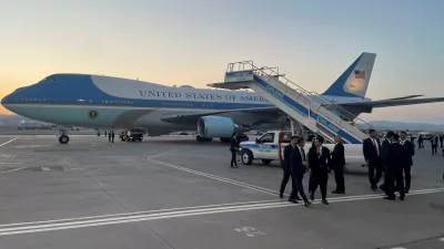 FILE PHOTO: A catering truck is parked on the other side of Air Force One, before U.S. President Donald Trump's departure from Ankara en route to Washington after his participation in the NATO leaders' summit, at Ankara Esenboga Airport in Ankara, Turkey, July 8, 2026. REUTERS/ABC-TV/Pool/File Photo