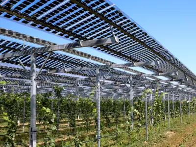 Translucent photovoltaic modules for roofing as hail and rain protection for healthy plants and power supply.
