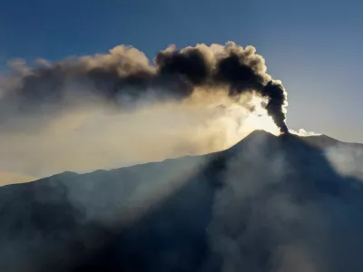 A drone view shows volcanic fumes rising during an eruption at Mount Etna in Sicily, Italy, August 11, 2026. Giuseppe Di Stefano/Etna Walk/via REUTERS ATTENTION EDITORS - THIS IMAGE WAS PROVIDED BY A THIRD PARTY.