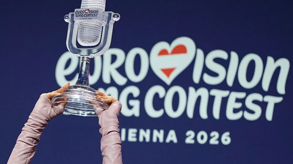 FILE - Dara from Bulgaria attends a press conference with the trophy after winning the Grand Final of the 70th Eurovision Song Contest in Vienna, Austria, on May 17, 2026. (AP Photo/Martin Meissner, File)